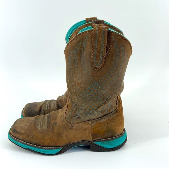Ariat Anthem Java leather pull on embroidered square toe cowboy rodeo boots sz 8 - Picture 1 of 8
